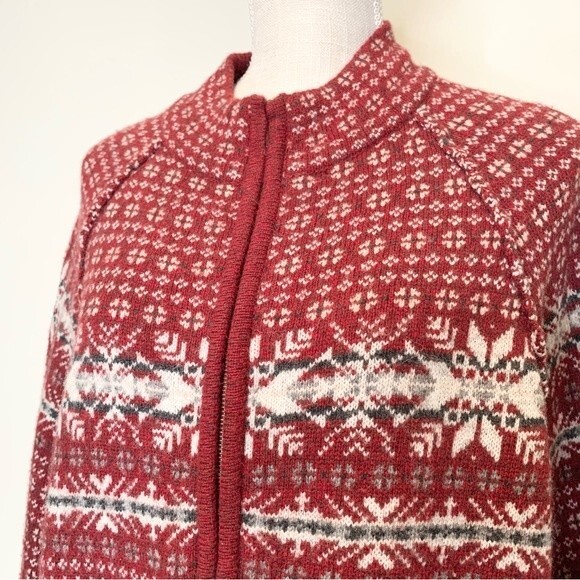 Woolrich 100% Lambs Wool Pullover 1/2 Zip Snowflake Winter Print Sweater XL - Picture 2 of 9